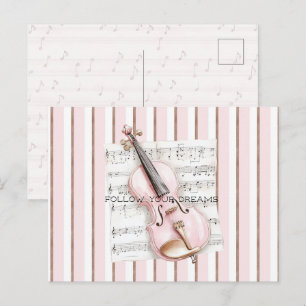 Pink Violin Music Sheet Postcard