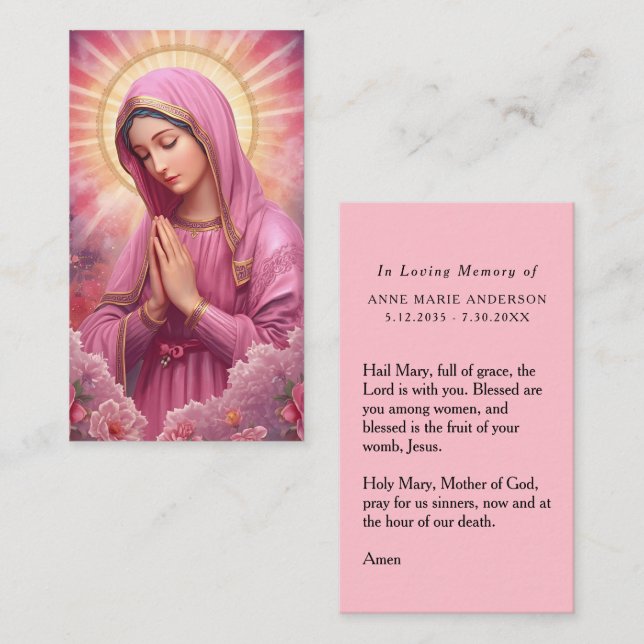 Pink VIrgin Mary Memorial Card (Front/Back)
