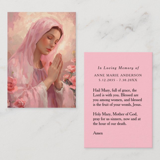 Pink VIrgin Mary Memorial Card (Front/Back)
