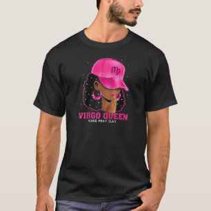 Pink Virgo Queen Black Girl Woman Cap Zodiac Sign T-Shirt