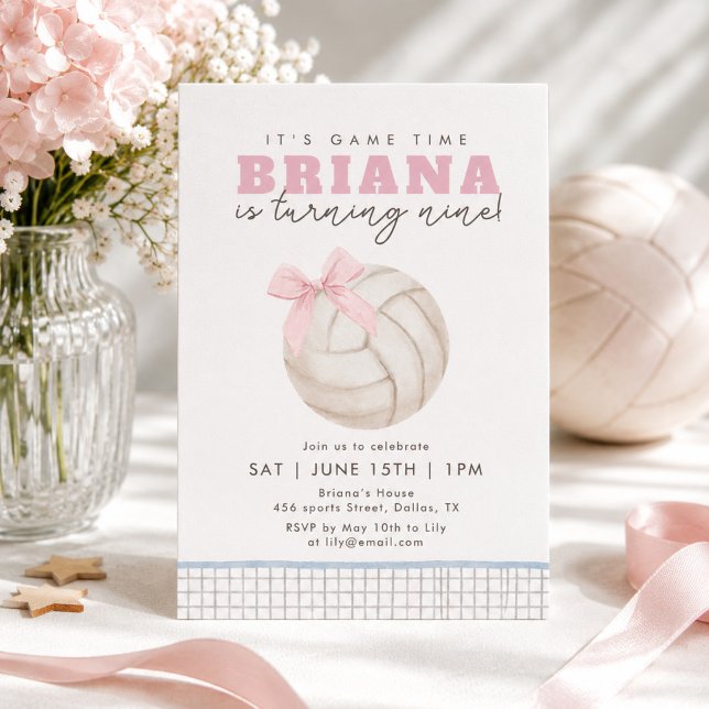 Pink Volleyball Birthday Invitation Coquette Bow  (Creator Uploaded)