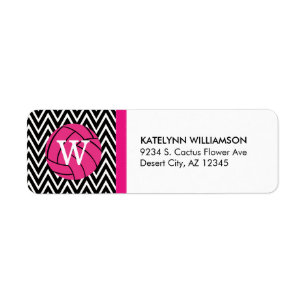 Pink Volleyball Chevron Monogram Address Labels