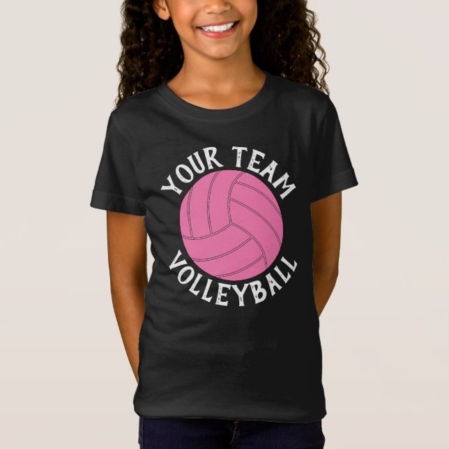 Pink Volleyball Custom Team Name Girls Jersey T-Shirt (Front)