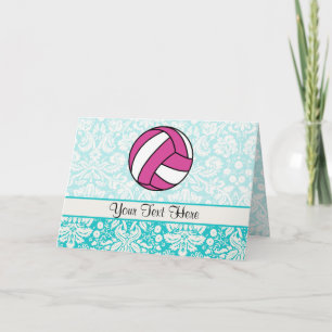 Pink Volleyball; Damask Pattern Card