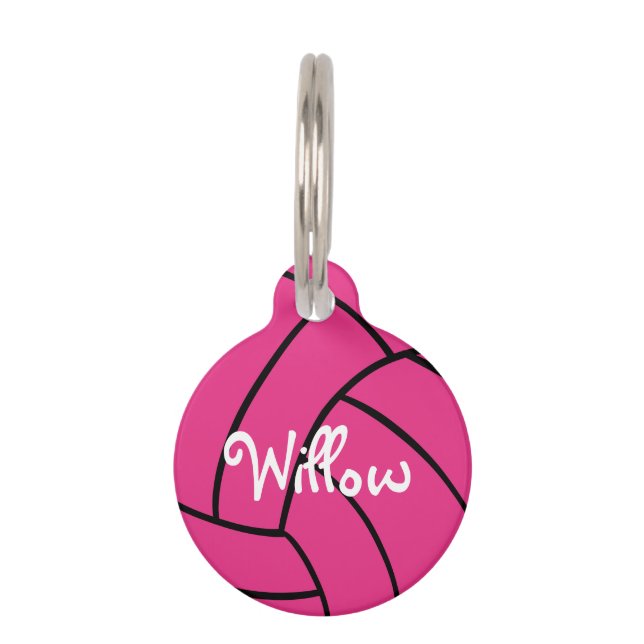 Pink Volleyball Personalised Pet Tag (Front)