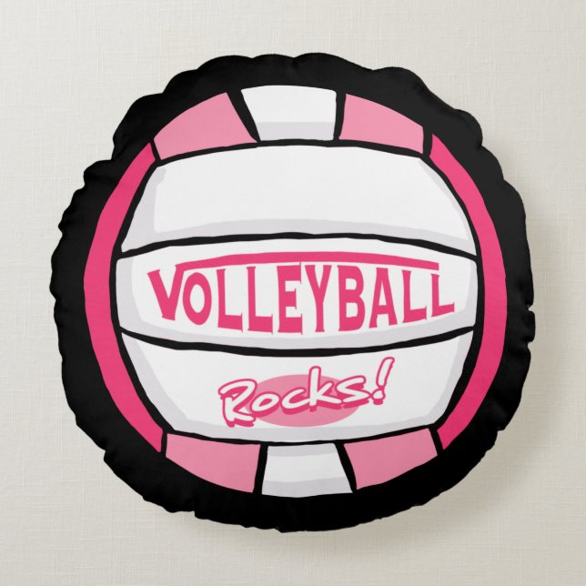 Pink Volleyball Rocks 2 Round Cushion (Front)