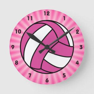 Pink Volleyball Round Clock