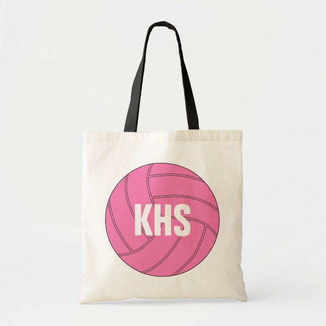 Pink Volleyball Tote Bag with Custom Text (Front)