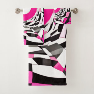 Pink Vortex: A Chequered Descent Bath Towel Set