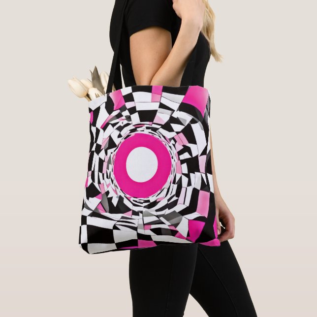 Pink Vortex: A Chequered Descent Tote Bag (Close Up)