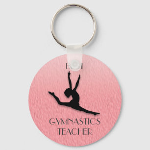 Pink w/ Black Silhouette Gymnastics Teacher Gift Key Ring