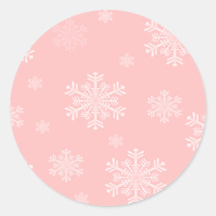 Pink w/White Snowflakes - Holiday Stickers