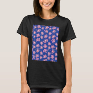 Pink Warped Daisy Wavy Flower Pattern on Cobalt Bl T-Shirt