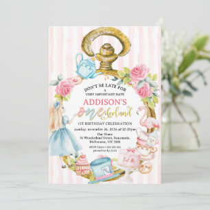 Pink Watch Alice in Onederland 1st Birthday Invitation