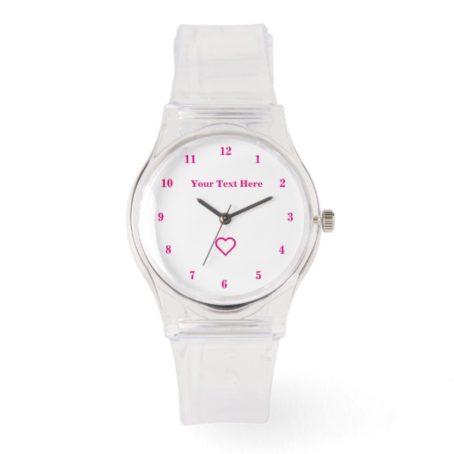 Pink Watch with Heart and Custom Text Name (Front)