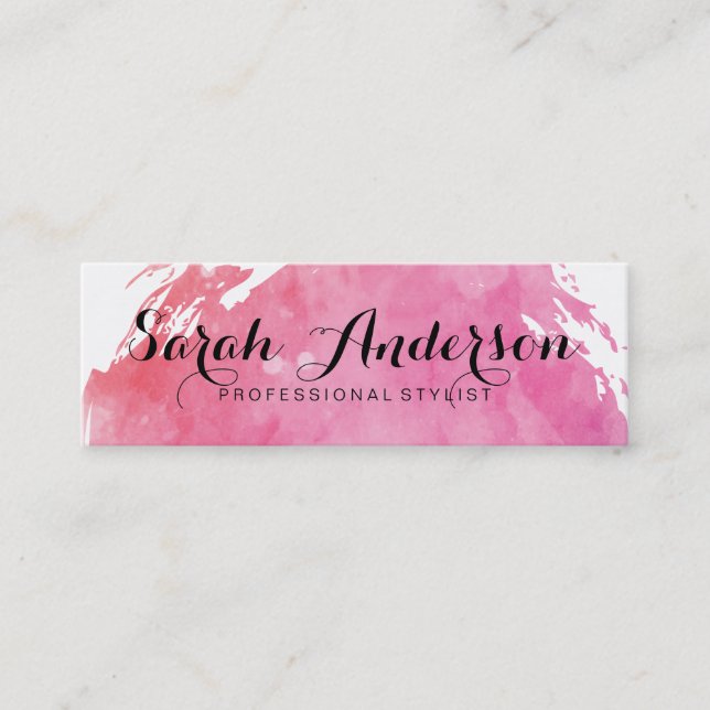 Pink Water Colour Fancy Text Mini Business Card (Front)