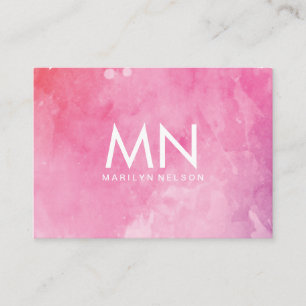 Pink Water Colour Monogram Business Card