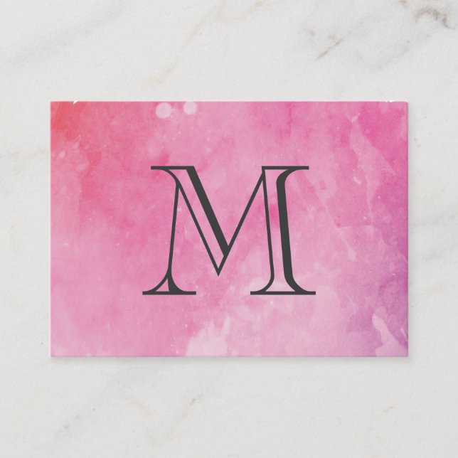 Pink Water Colour Monogram Business Card (Front)