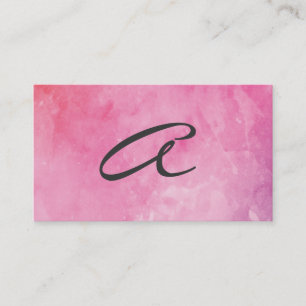 Pink Water Colour Monogram Fancy Text Business Card
