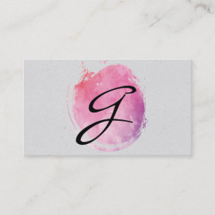 Pink Water Colour Monogram Fancy Text Speckled Business Card