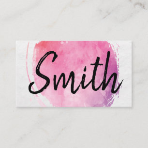 Pink Water Colour Monogram Handwritten Style Business Card