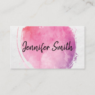 Pink Water Colour Monogram   Handwritten Style Business Card
