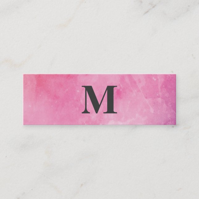 Pink Water Colour Monogram Mini Business Card (Front)