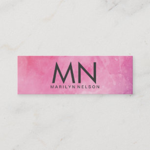 Pink Water Colour Monogram Mini Business Card