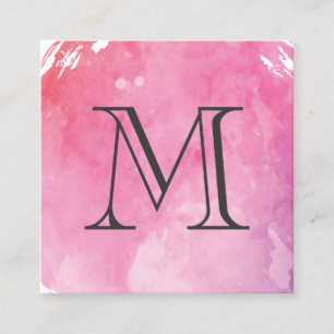 Pink Water Colour Monogram Square Business Card