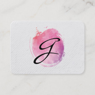 Pink Water Colour Monogram Stripes and Texture Business Card