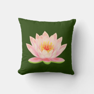Pink Water Flower on Forest Green Cushion