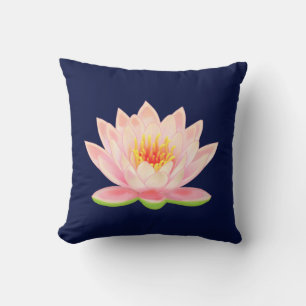 Pink Water Flower on Navy Blue Cushion