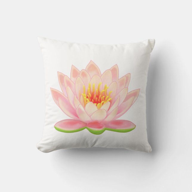 Pink Water Flower on White Throw Pillow (Front)