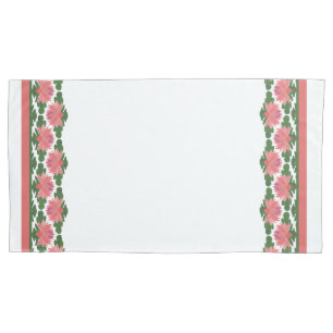 Pink Water Lilies Border on White to Customise Pillowcase