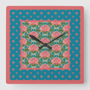 Pink Water Lilies Dragonflies Pendant Wall Clock
