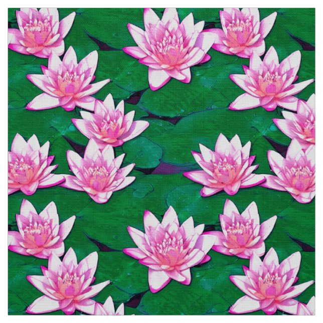 Pink Water Lilies on a Pond Fabric (Swatch)