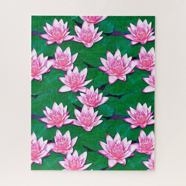 Pink Water Lilies on a Pond Jigsaw Puzzle (Vertical)