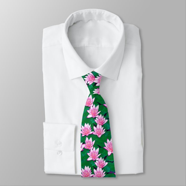 Pink Water Lilies on a  Pool Tie (Tied)