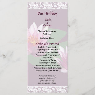 Pink Water Lilies Wedding Program Programme