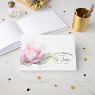 Pink Water Lily Celebration of Life Funeral Guest Book