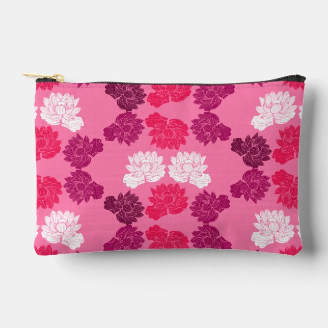 Pink Water lily Fabric Print Accessory Pouch (Front)