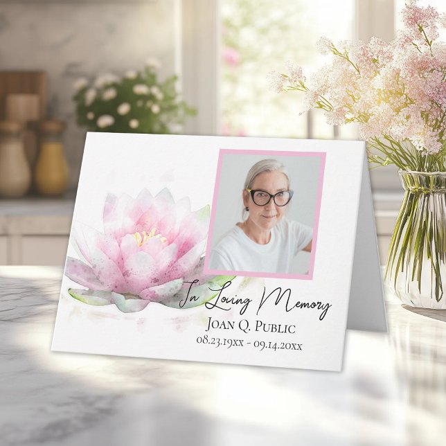 Pink Water Lily Flower Funeral Sympathy Thank You Card (Creator Uploaded)