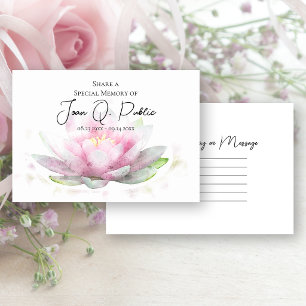 Pink Water Lily Flower Share a Memory Funeral Card