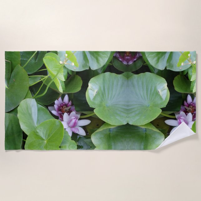 Pink water lily flowers, lotus flowers, photo beach towel (Front)