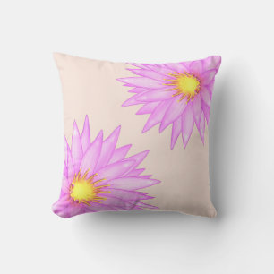 Pink Water Lily Flowers on Light Beige Cushion