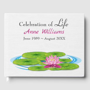 Pink Water Lily Funeral Guest Book