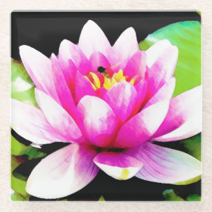 Pink water lily glass coaster