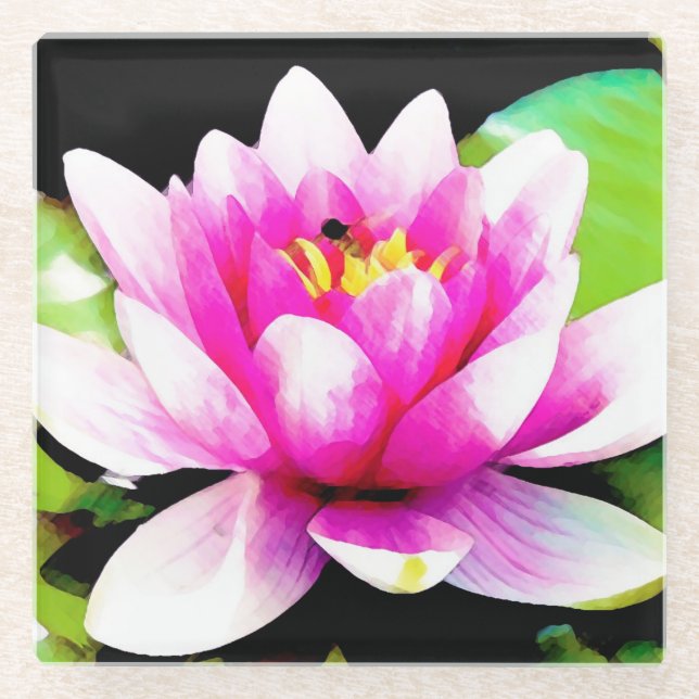 Pink water lily glass coaster (Front)