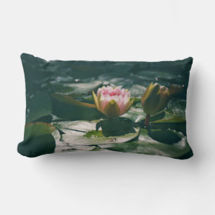 Pink Water Lily Green Plants Cushion Throw Pillow