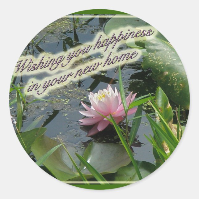 Pink Water Lily New Home Sticker (Front)